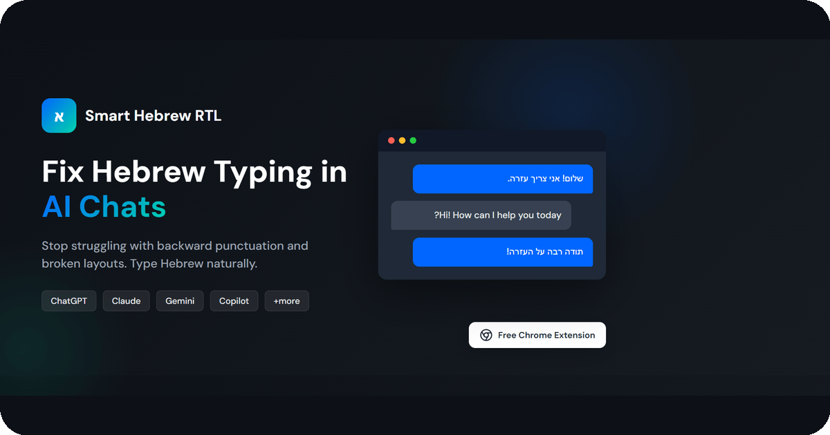 Smart Hebrew RTL - Fix Hebrew Typing in AI Chats